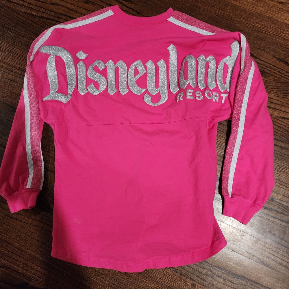 Hot Pink Disneyland Jersey with Silver Glitter Logo Long Sleeve Top